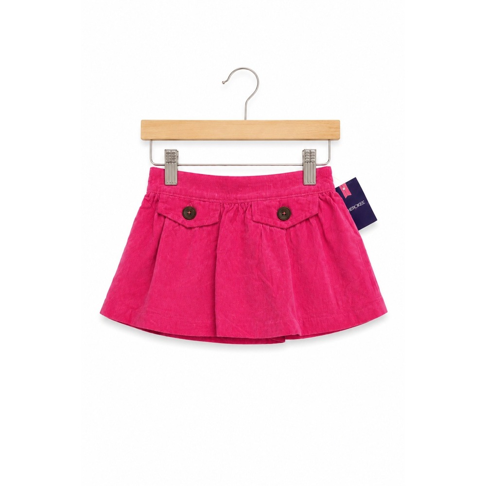 Cherokee Girls‎ Skirt Sz 12 Mo Hot Paradise Pink Corduroy Faux Pockets Buttons